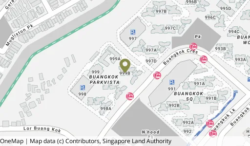 Location map of Blk 999B Buangkok Cres, a HDB resale block in Hougang, Singapore