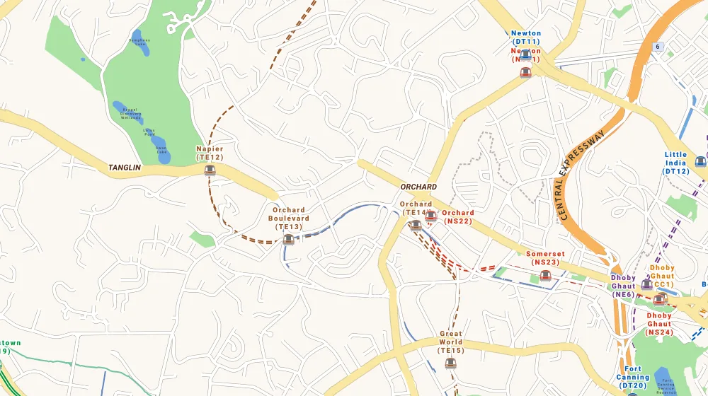 Map of the area around Boulevard 88 in Bukit Timah, showing 400 m and 1 km rings and 10 supermarkets within 1 km
