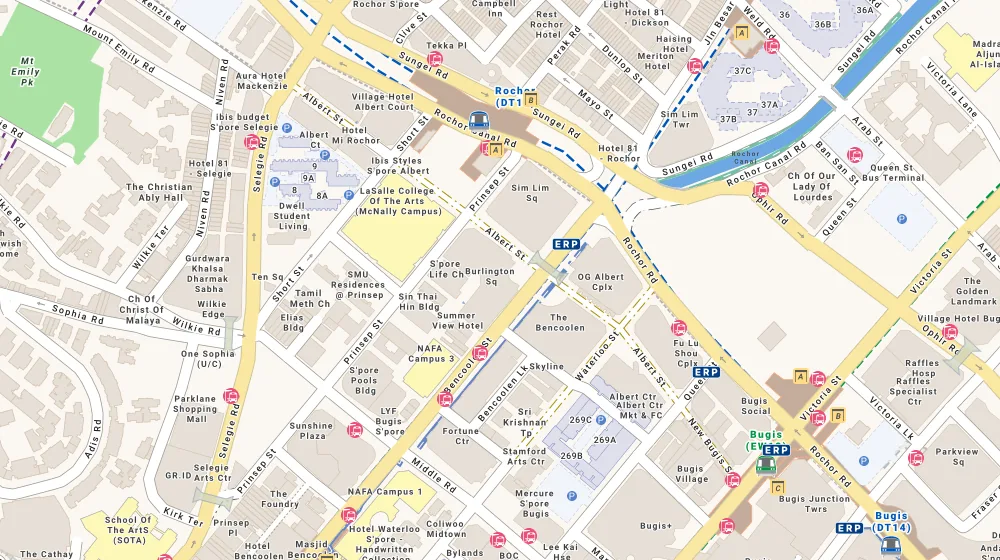 Location map of Burlington Square, an apartment in Bugis, Singapore, with the nearest condos numbered