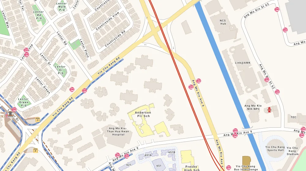 Location map of Castle Green, a condominium in Upper Thomson, Singapore, with the nearest condos numbered