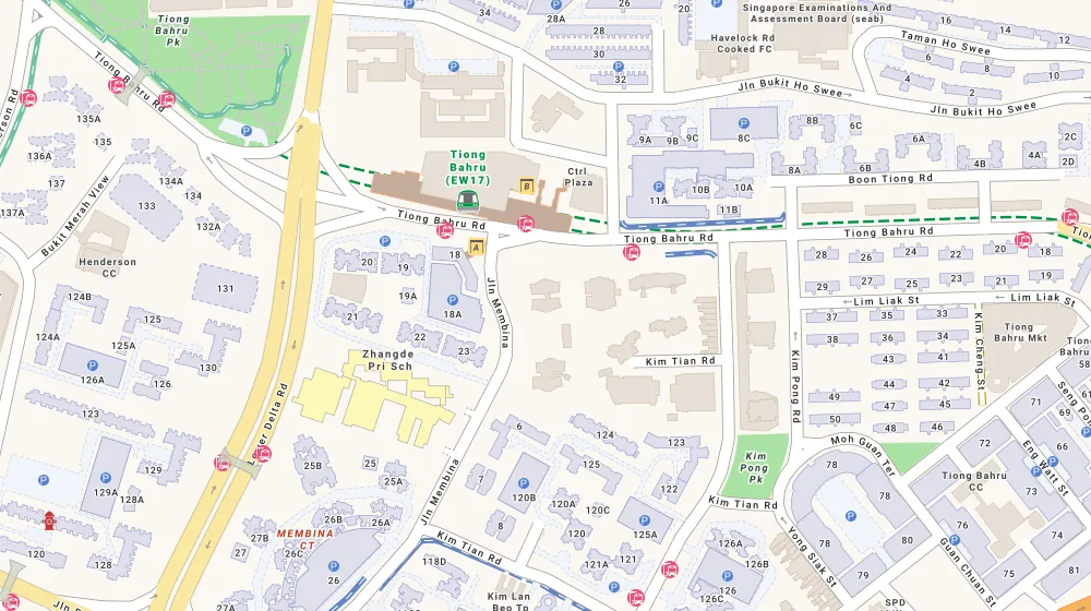 Location map of Central Green Condominium, a condominium in Tiong Bahru, Singapore, with the nearest condos numbered