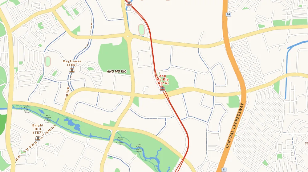 Map of the area around Centro Residences in Bishan, showing 400 m and 1 km rings and 4 primary schools within 1 km