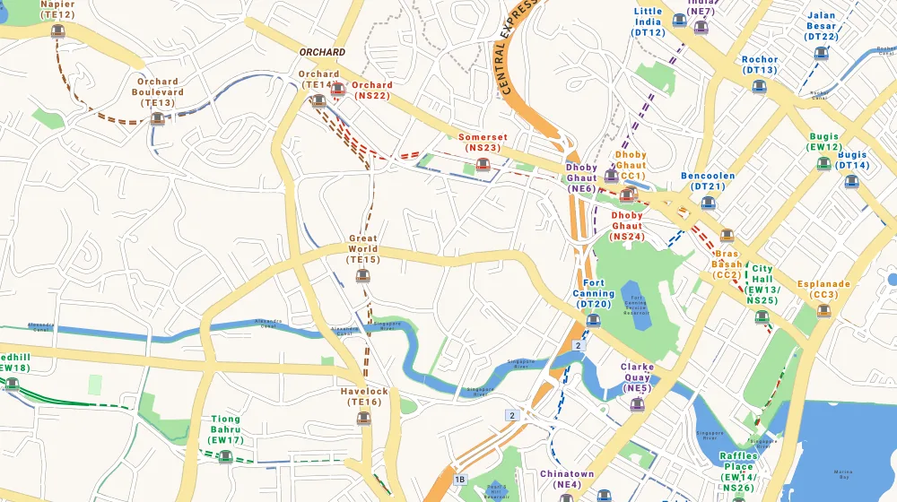 Map of the area around Claremont in Orchard, showing 400 m and 1 km rings and 1 primary school within 1 km