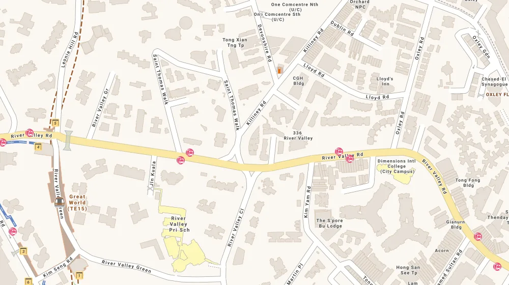 Location map of Claremont, an apartment in Orchard, Singapore, with the nearest condos numbered