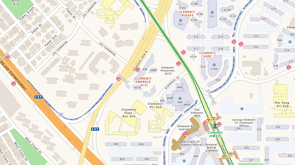Location map of Clementi Emerald, a bto project in Clementi, Singapore