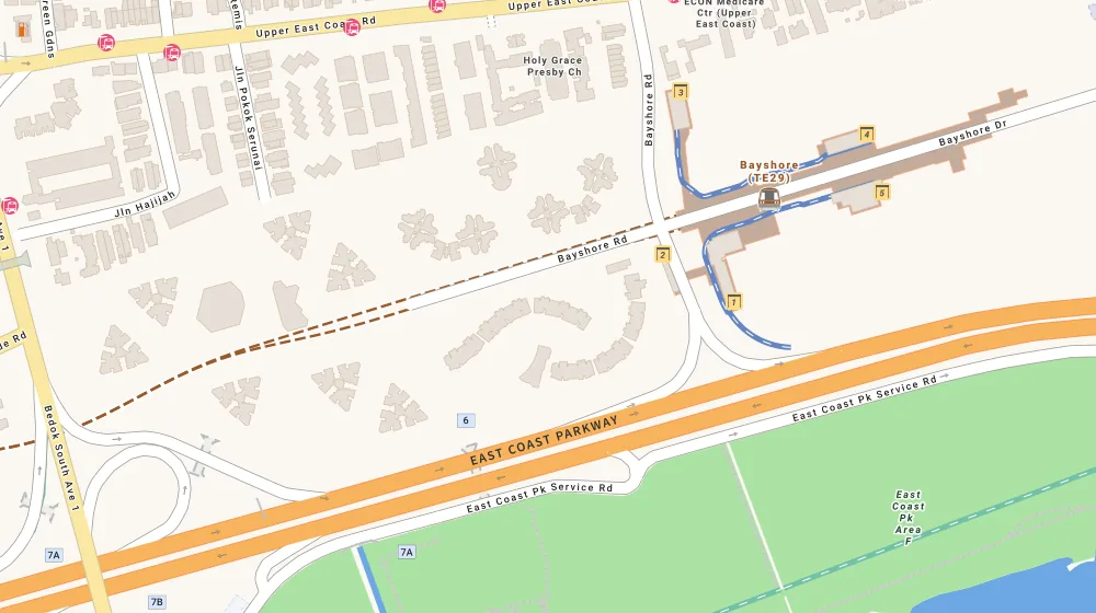 Location map of Costa Del Sol, a condominium in Bedok, Singapore, with the nearest condos numbered