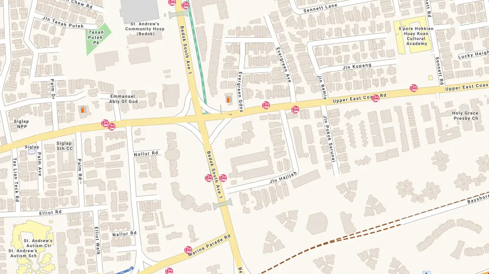 Location map of Eastern Lagoon, a condominium in East Coast, Singapore, with the nearest condos numbered