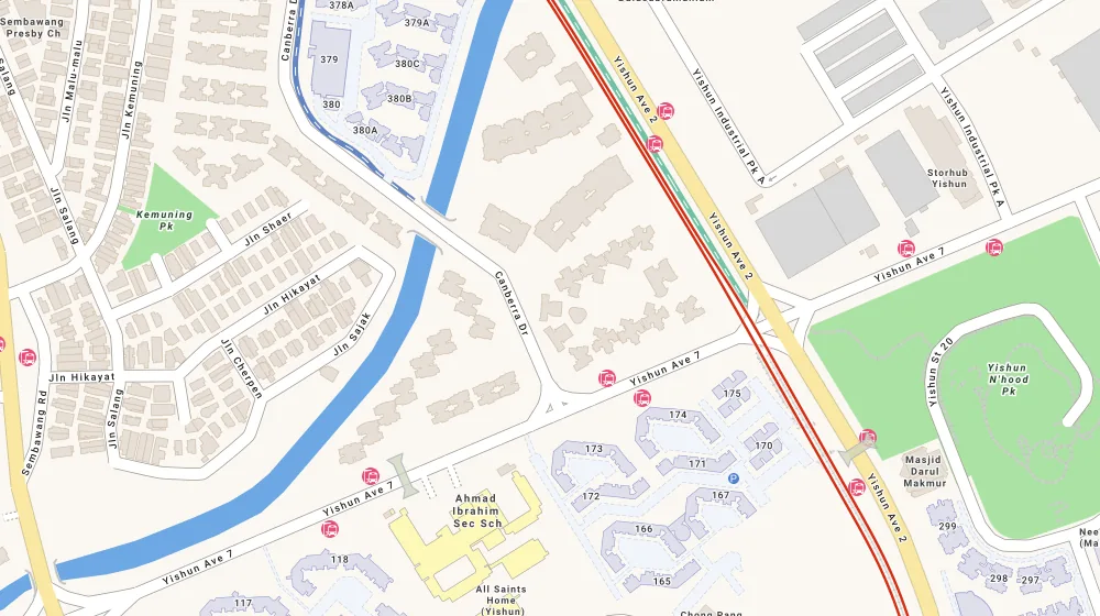 Location map of Eight Courtyards, a condominium in Yishun, Singapore, with the nearest condos numbered