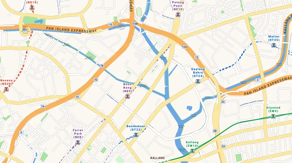 Map of the area around Eight Riversuites in Toa Payoh, showing 400 m and 1 km rings and 2 primary schools within 1 km