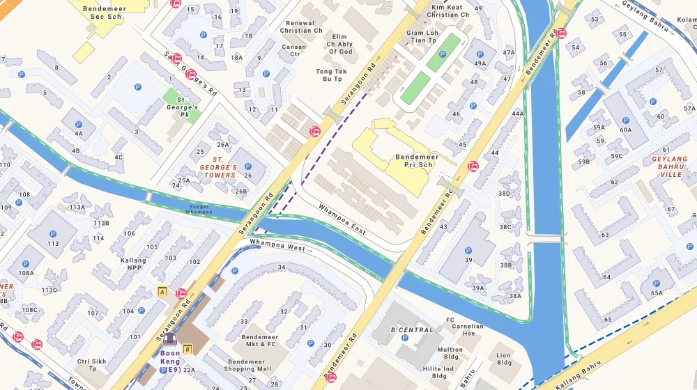 Location map of Eight Riversuites, a condominium in Toa Payoh, Singapore, with the nearest condos numbered