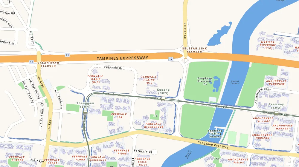 Location map of Fernvale Plains, a bto project in Sengkang, Singapore