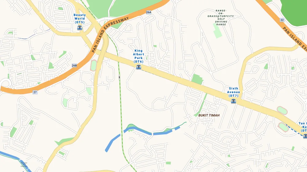 Map of the area around Floridian in Upper Bukit Timah, showing 400 m and 1 km rings and 1 primary school within 1 km