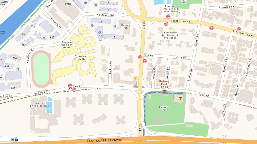 Location map of Fulcrum, a condominium in East Coast, Singapore, with the nearest condos numbered