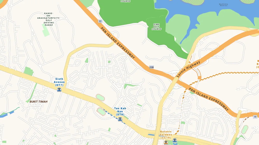 Map of the area around Hillcrest Arcadia in Novena, showing 400 m and 1 km rings and 1 primary school within 1 km