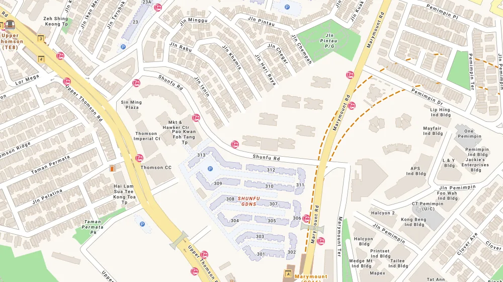 Location map of Jadescape, a condominium in Bishan, Singapore, with the nearest condos numbered