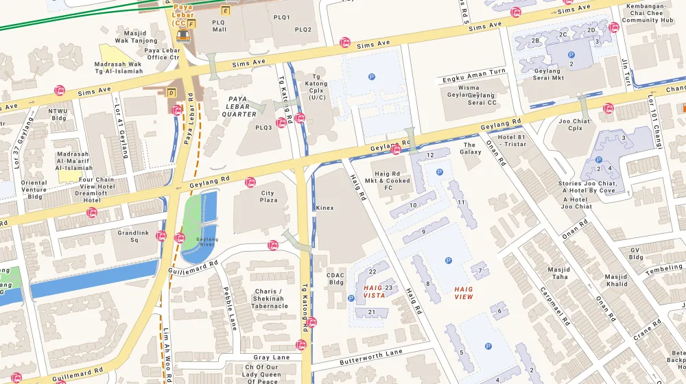 Location map of Katong Regency, an apartment in East Coast, Singapore, with the nearest condos numbered