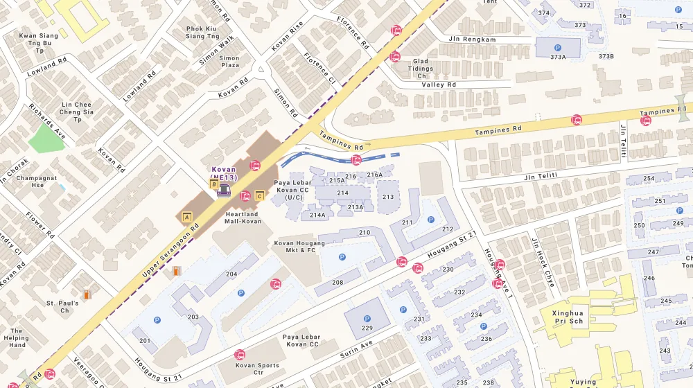 Location map of Kovan Wellspring, a bto project in Hougang, Singapore