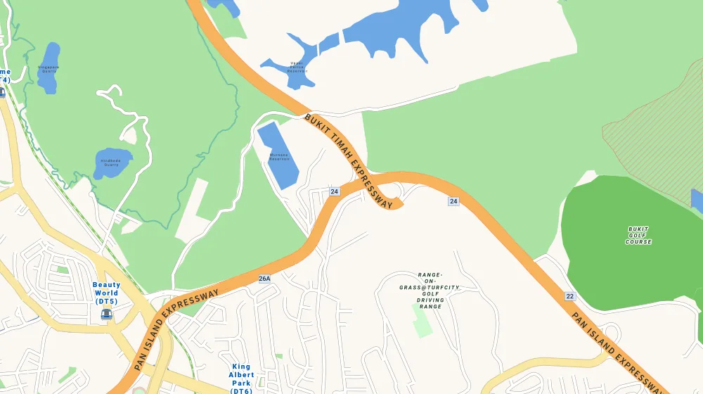 Map of the area around La Suisse in Novena, showing 400 m and 1 km rings and 1 park within 1 km