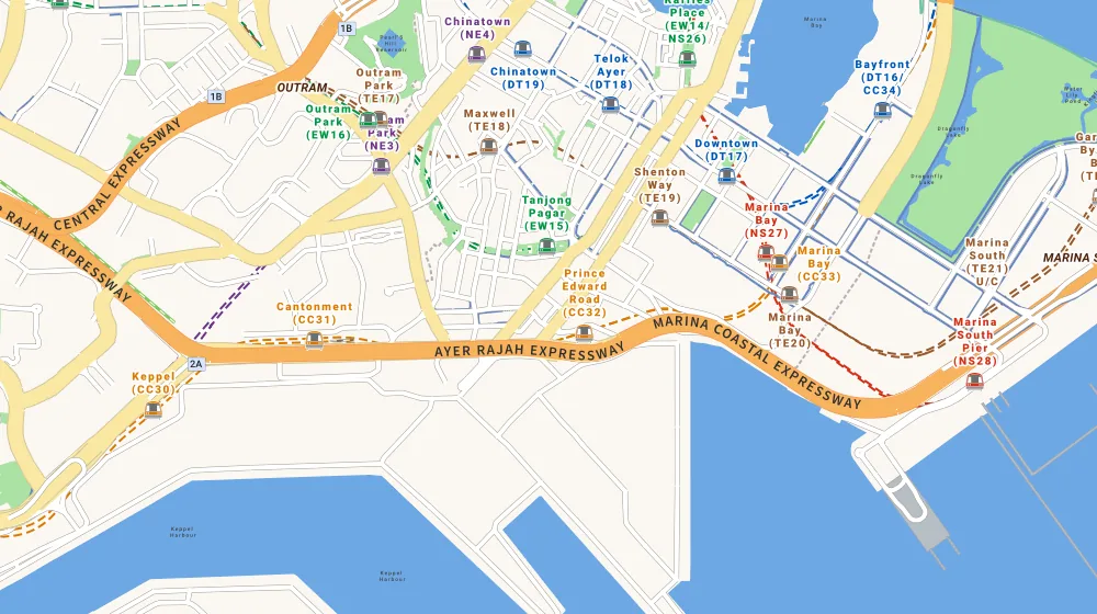 Map of the area around Lumiere in Tanjong Pagar, showing 400 m and 1 km rings and 1 primary school within 1 km