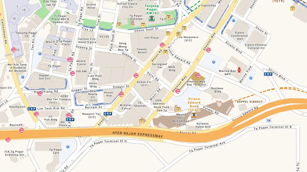 Location map of Lumiere, an apartment in Tanjong Pagar, Singapore, with the nearest condos numbered