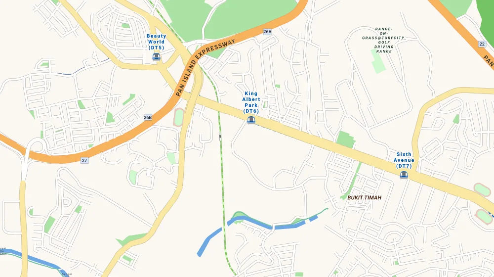 Map of the area around Maple Woods in Upper Bukit Timah, showing 400 m and 1 km rings and 2 primary schools within 1 km