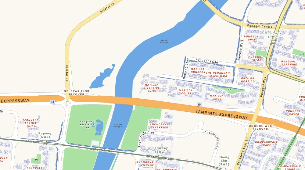 Location map of Matilda Riverside, a bto project in Punggol, Singapore
