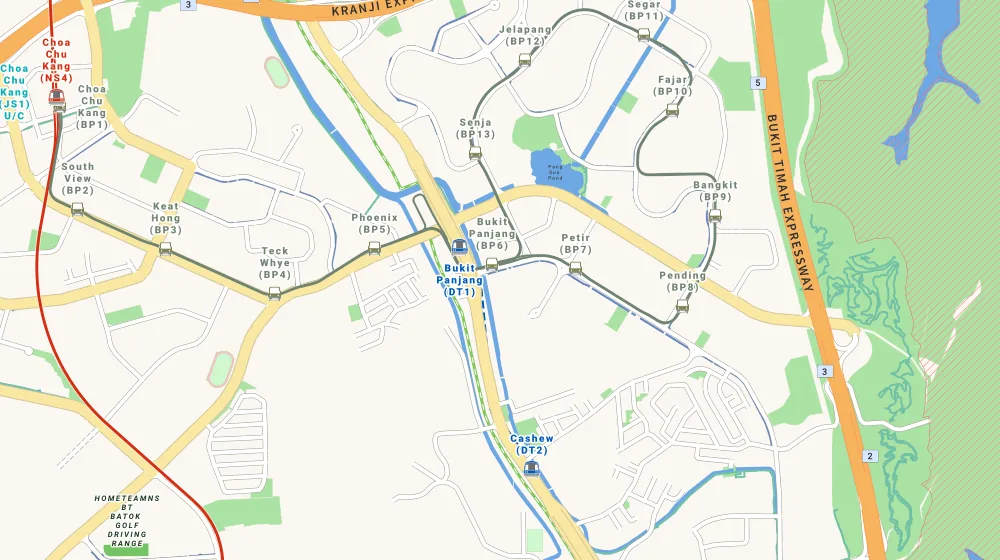 Map of the area around Maysprings in Bukit Batok, showing 400 m and 1 km rings and 3 primary schools within 1 km