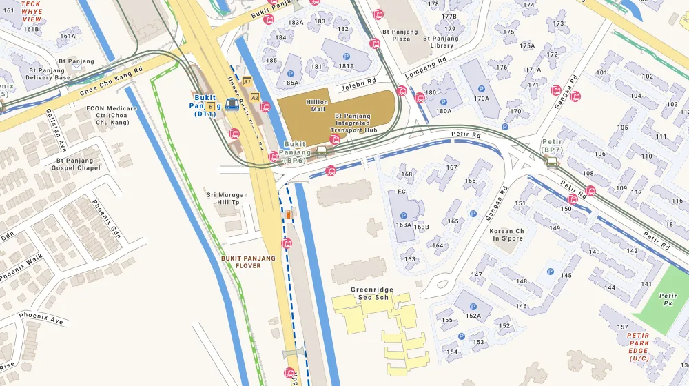 Location map of Maysprings, an apartment in Bukit Batok, Singapore, with the nearest condos numbered