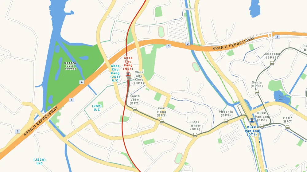 Map of the area around Mi Casa in Bukit Batok, showing 400 m and 1 km rings and 3 primary schools within 1 km