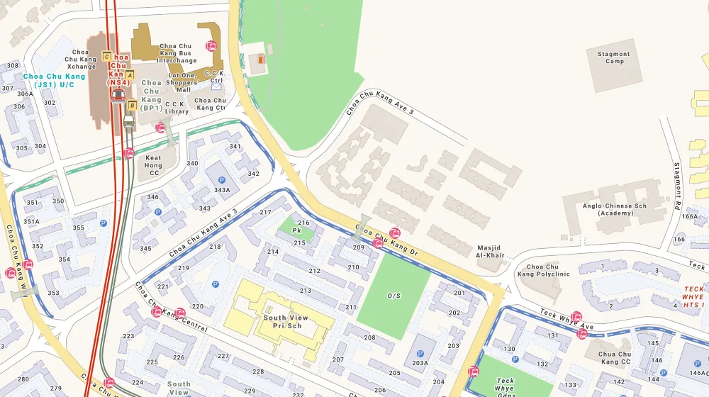 Location map of Mi Casa, a condominium in Bukit Batok, Singapore, with the nearest condos numbered