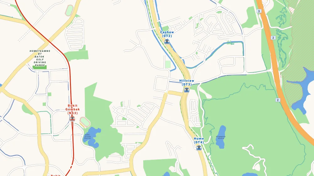 Map of the area around Midwood in Bukit Batok, showing 400 m and 1 km rings and 1 primary school within 1 km
