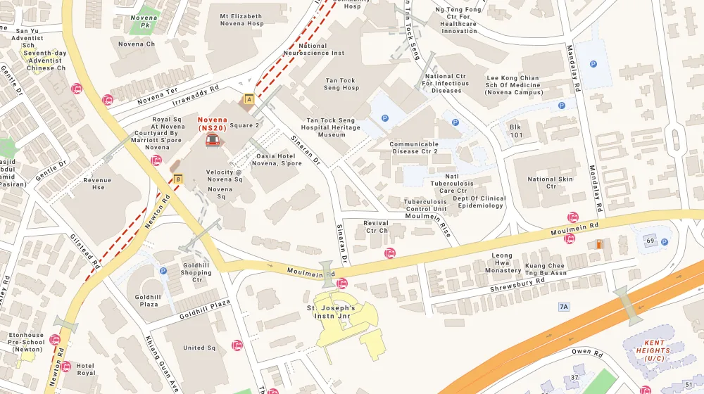 Location map of Neu At Novena, an apartment in Novena, Singapore, with the nearest condos numbered