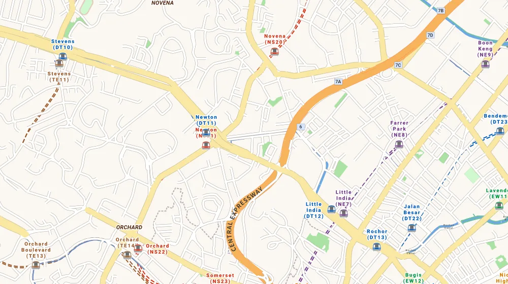 Map of the area around Newton Edge in Orchard, showing 400 m and 1 km rings and 4 primary schools within 1 km