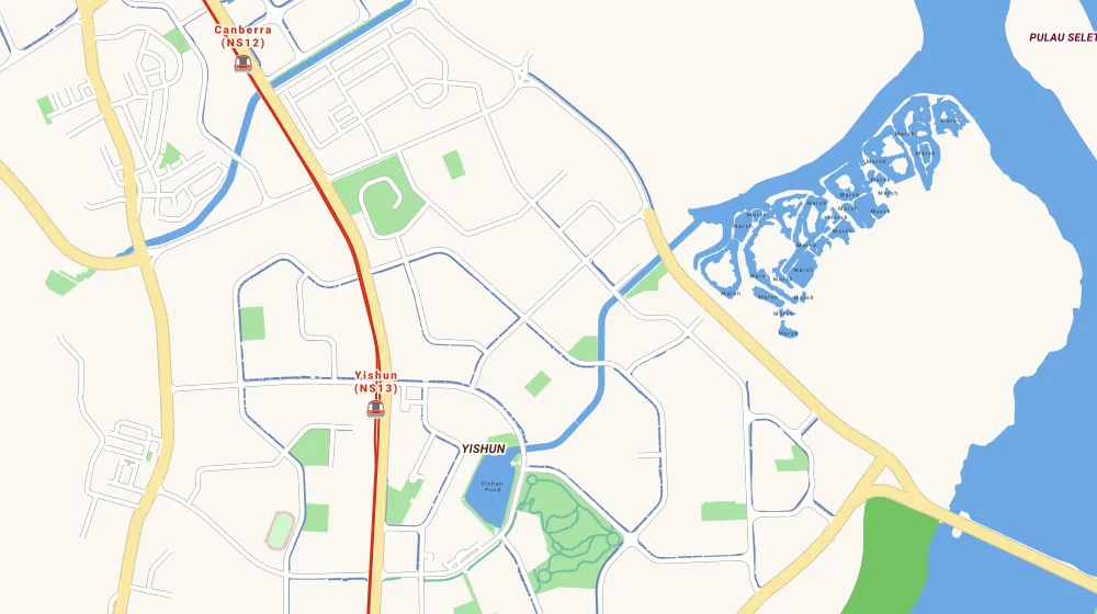 Map of the area around Nine Residences in Yishun, showing 400 m and 1 km rings and 6 primary schools within 1 km