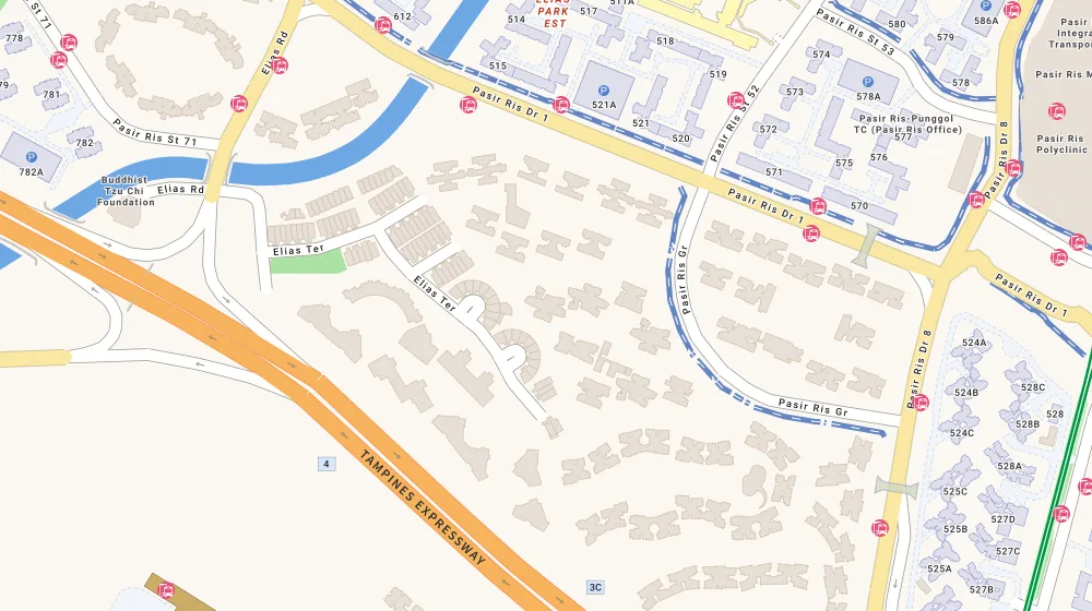 Location map of Nv Residences, a condominium in Tampines, Singapore, with the nearest condos numbered