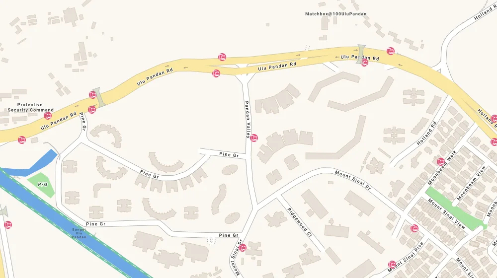 Location map of Pandan Valley, a condominium in Upper Bukit Timah, Singapore, with the nearest condos numbered