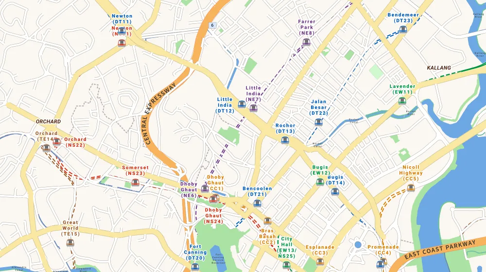 Map of the area around Parc Emily in Orchard, showing 400 m and 1 km rings and 2 primary schools within 1 km