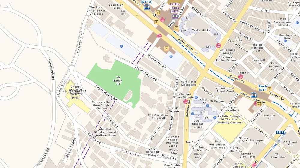Location map of Parc Emily, a condominium in Orchard, Singapore, with the nearest condos numbered