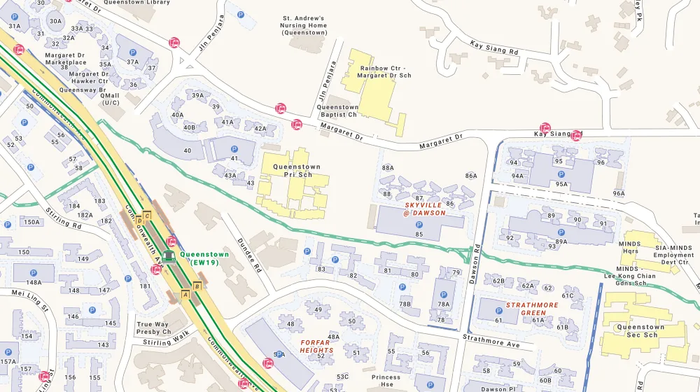 Location map of Penrith, a condominium in Tiong Bahru, Singapore, with the nearest condos numbered