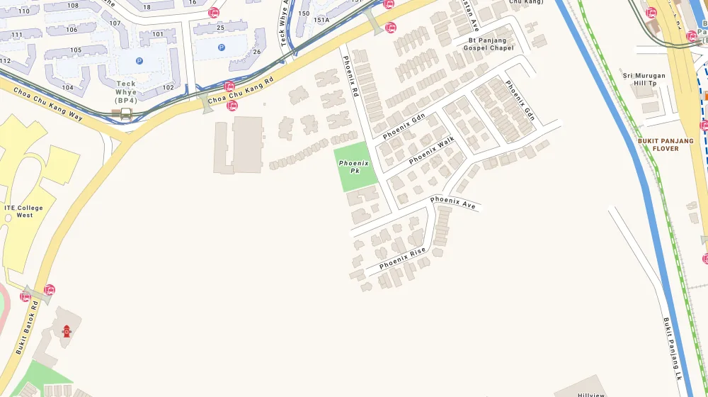 Location map of Phoenix Residences, an apartment in Bukit Batok, Singapore, with the nearest condos numbered