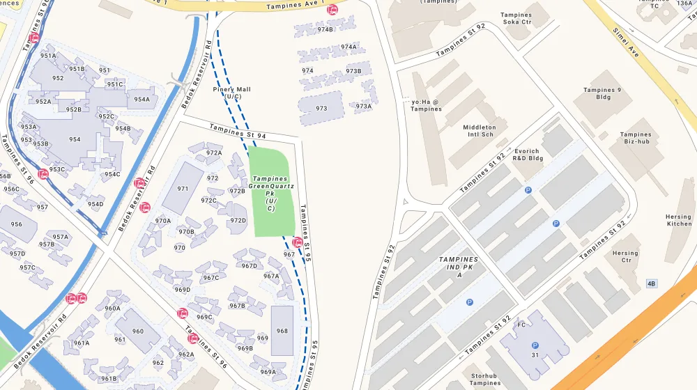 Location map of Rivelle Tampines, an executive condominium in Tampines, Singapore