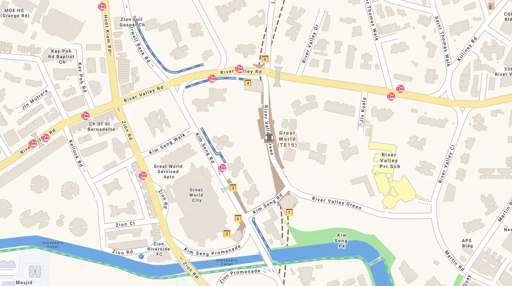 Location map of River Green, a condominium in Orchard, Singapore, with the nearest condos numbered