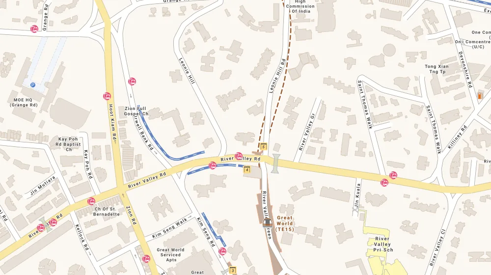 Location map of Rivershire, an apartment in Orchard, Singapore, with the nearest condos numbered