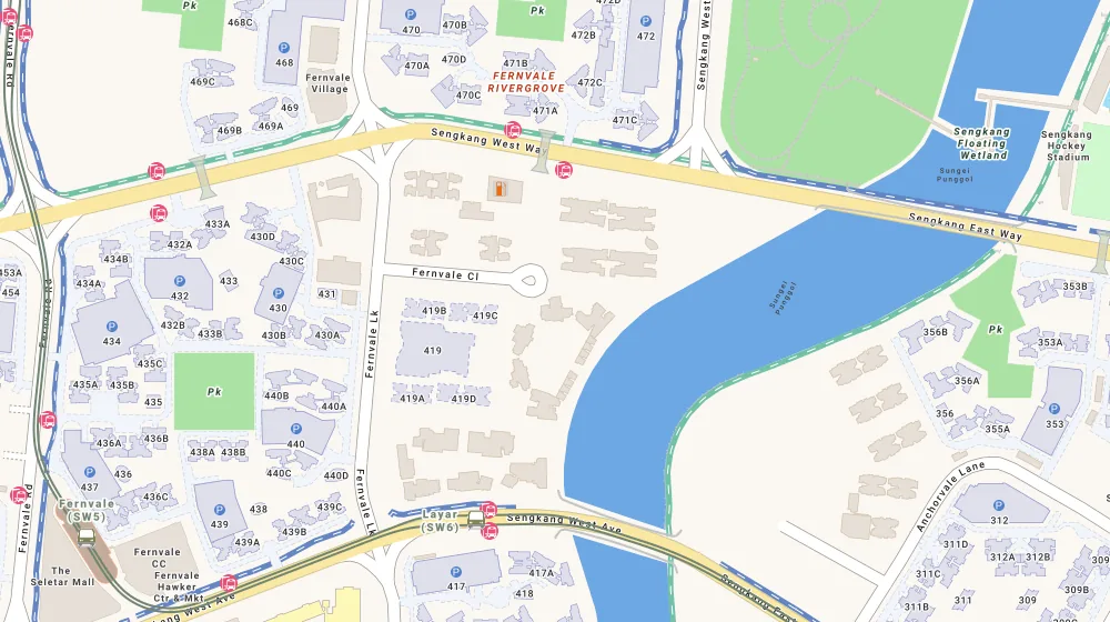Location map of Rivertrees Residences, an apartment in Seletar, Singapore, with the nearest condos numbered