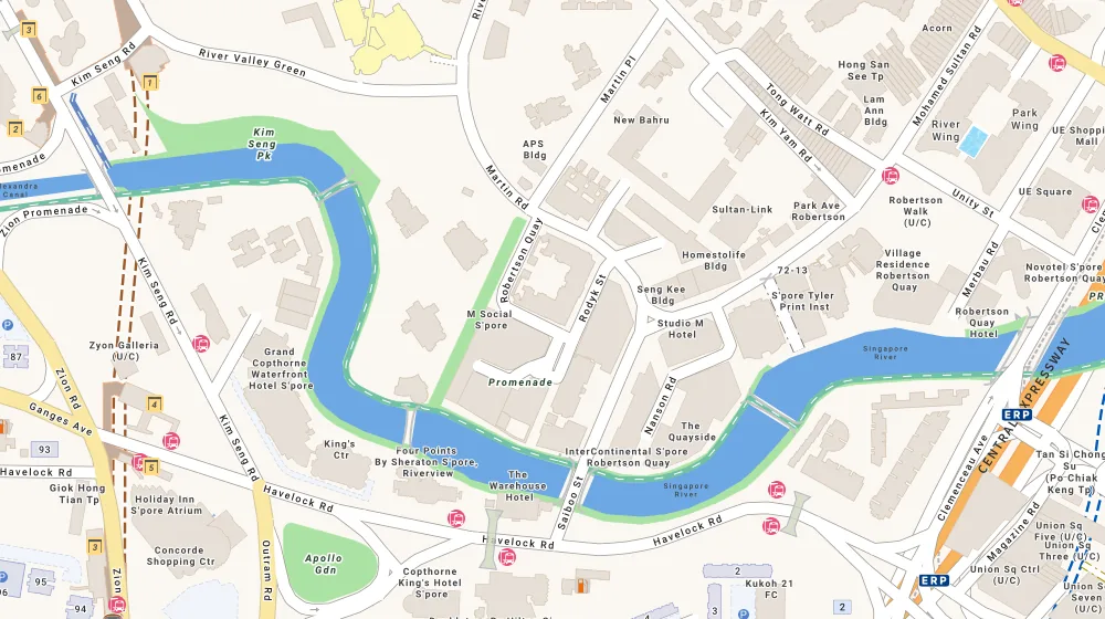 Location map of Robertson 100, an apartment in Orchard, Singapore, with the nearest condos numbered