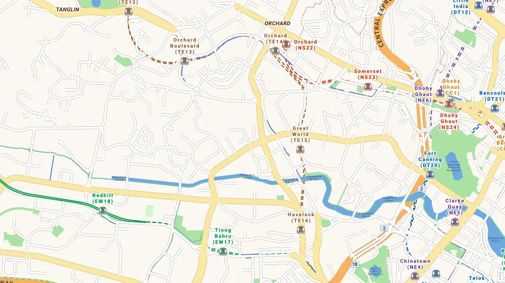 Map of the area around Rv Suites in Bukit Timah, showing 400 m and 1 km rings and 2 primary schools within 1 km