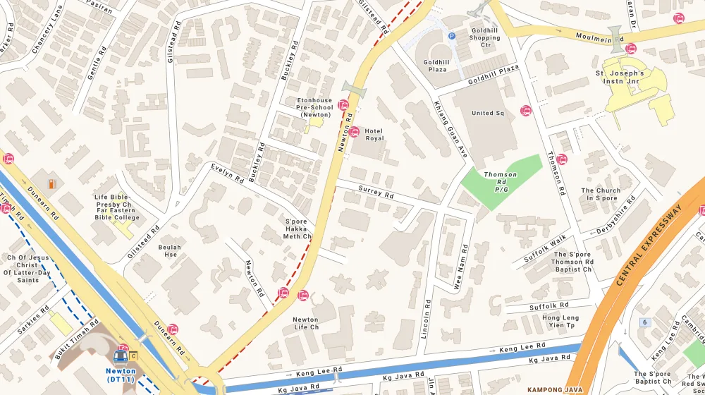 Location map of Sanctuary@Newton, a condominium in Novena, Singapore, with the nearest condos numbered