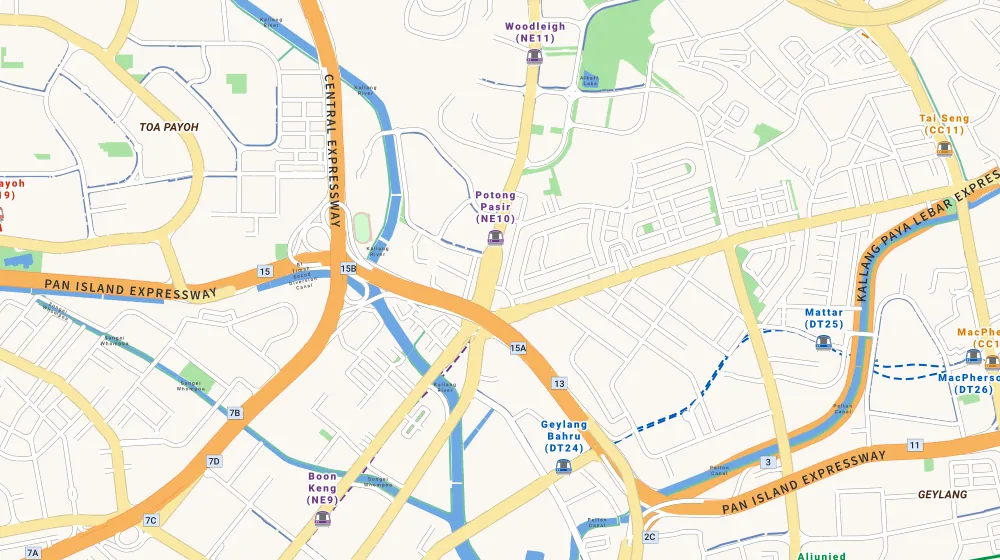Map of the area around Sant Ritz in Macpherson, showing 400 m and 1 km rings and 3 primary schools within 1 km