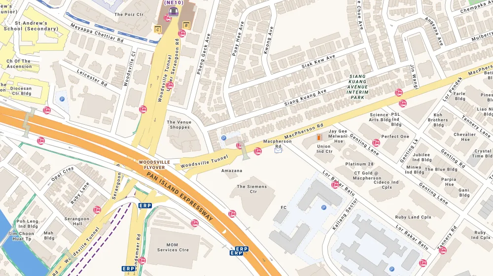Location map of Sennett Estate, an apartment in Macpherson, Singapore, with the nearest condos numbered