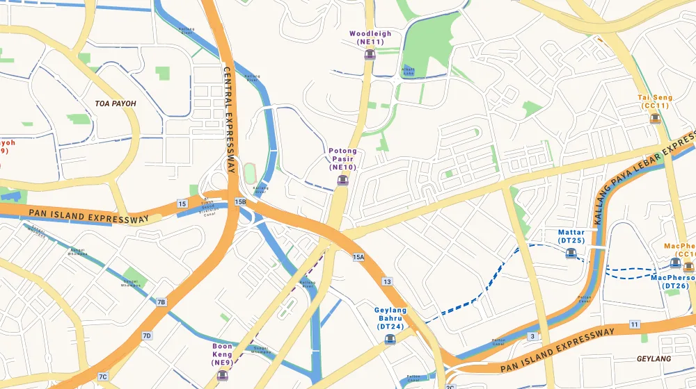 Map of the area around Sennett Residence in Macpherson, showing 400 m and 1 km rings and 2 primary schools within 1 km